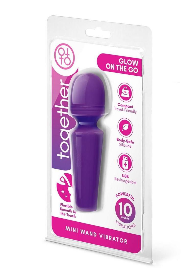 Together Glow On The Go Mini Wand Silicone Rechargeable Vibrator - Purple