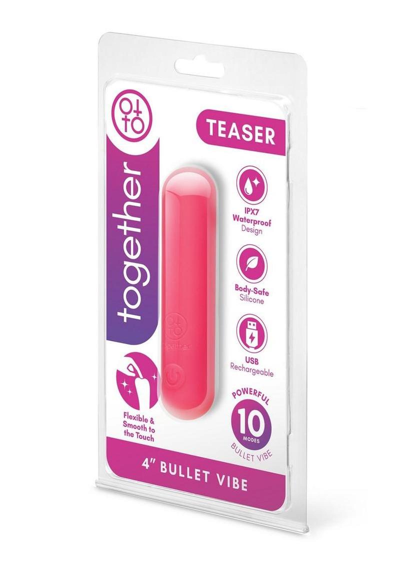 Together Teaser Silicone Rechargeable Bullet Vibrator - Pink - 4in