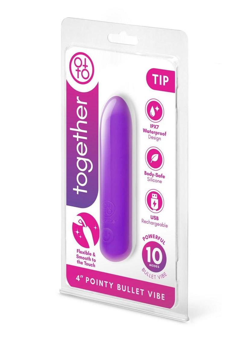 Together Tip Pointy Bullet Silicone Rechargeable Vibrator - Purple - 4in