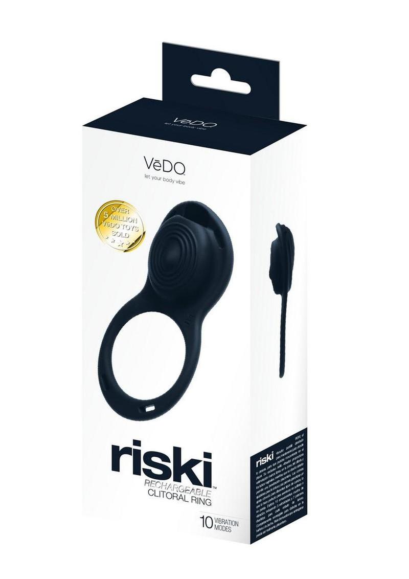 Vedo Riski Rechargeable Silicone Clitoral Vibrating Cock Ring For Couples - Black