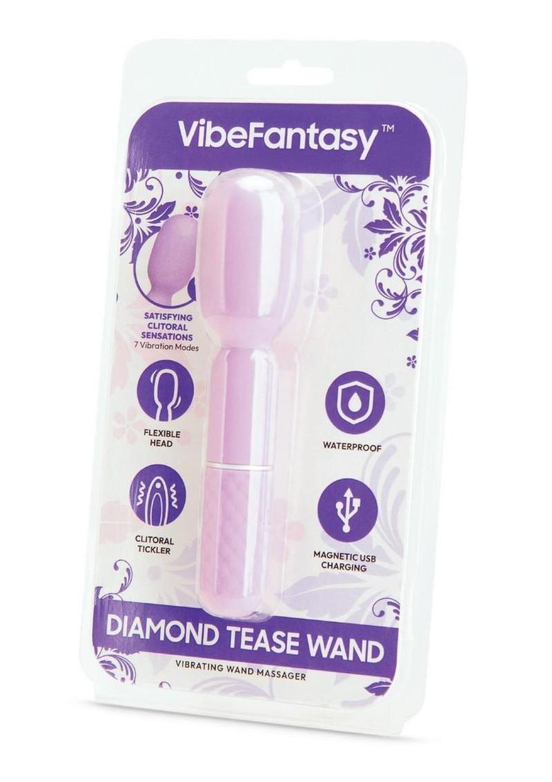 Vibefantasy Diamond Tease Wand Silicone Rechargeable with Stimulator - Lavender