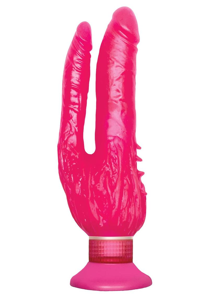 Wall Bangers Double Penetrator Vibrating Dildo - Pink - 9in
