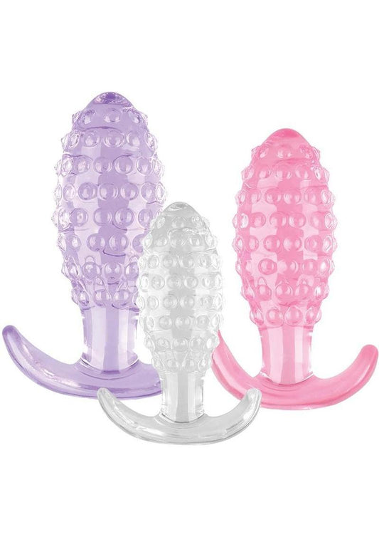 Wet Dreams Crystal Ballers Silicone Anal Plugs - Assorted Colors - 3 Piece