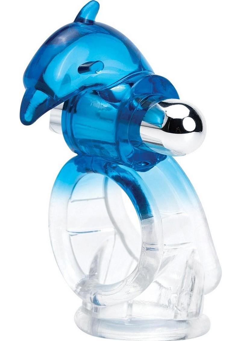 Wet Dreams Dreamboy Dizzy Dolphin Rechargeable Silicone Jelly Cock N Ball Sling with Bullet - Blue/Clear