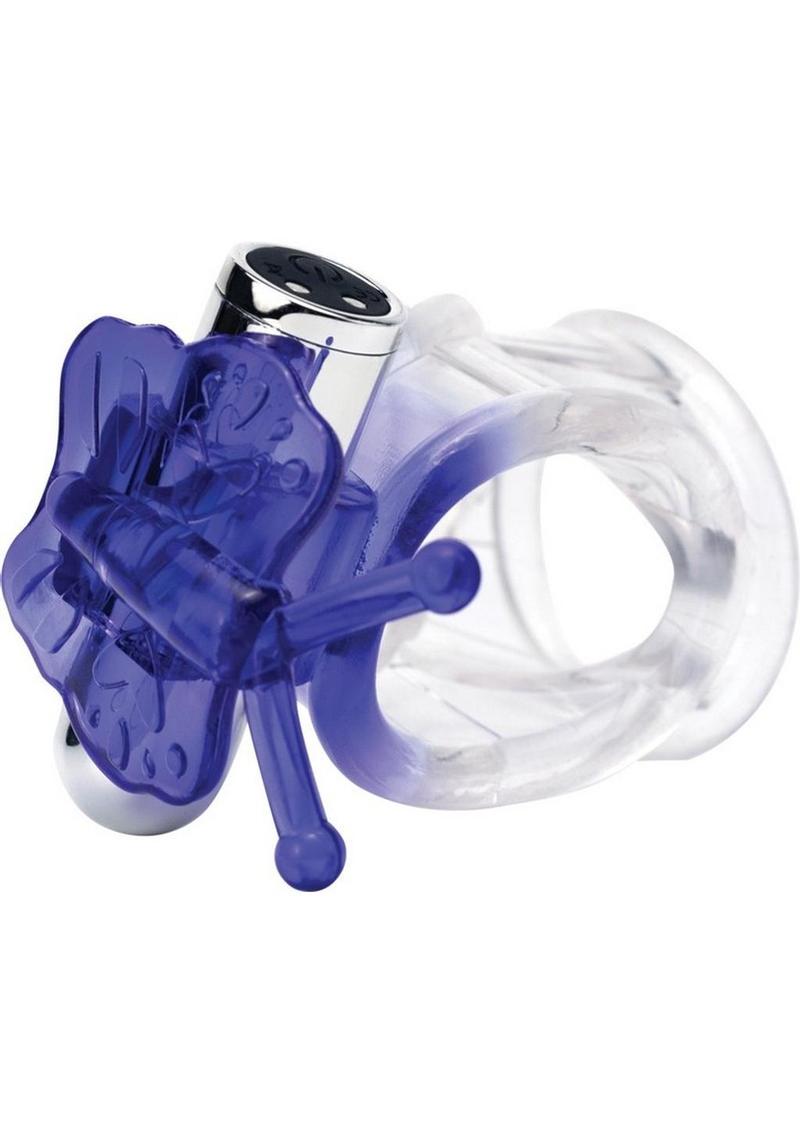 Wet Dreams Dreamboy Flutter Butter Rechargeable Silicone Jelly Cock N Ball Sling with Bullet - Clear/Purple