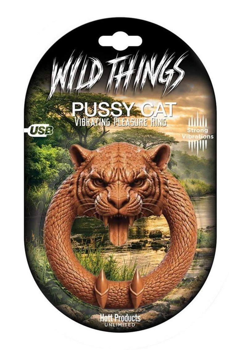 Wild Things Animal Rings Pussy Cat Rechargeable Silicone Vibrating Cock Ring - Orange