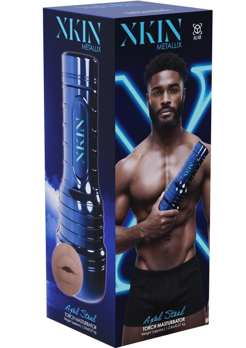 Xkin Axel Steel Torch Masturbator - Male Mouth - Metallic - Blue/Chocolate
