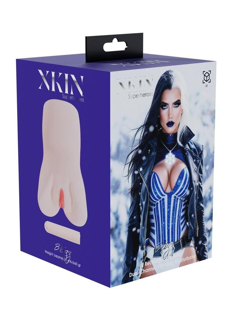 Xkin Blizz Dual Channel Superhero Masturbator with Vibrating Bullet - Pussy - Vanilla