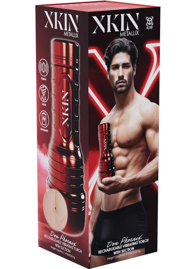 Xkin Don Phoenix Rechargeable Vibrating Torch Masturbator - Male Ass - Metallic - Caramel/Red