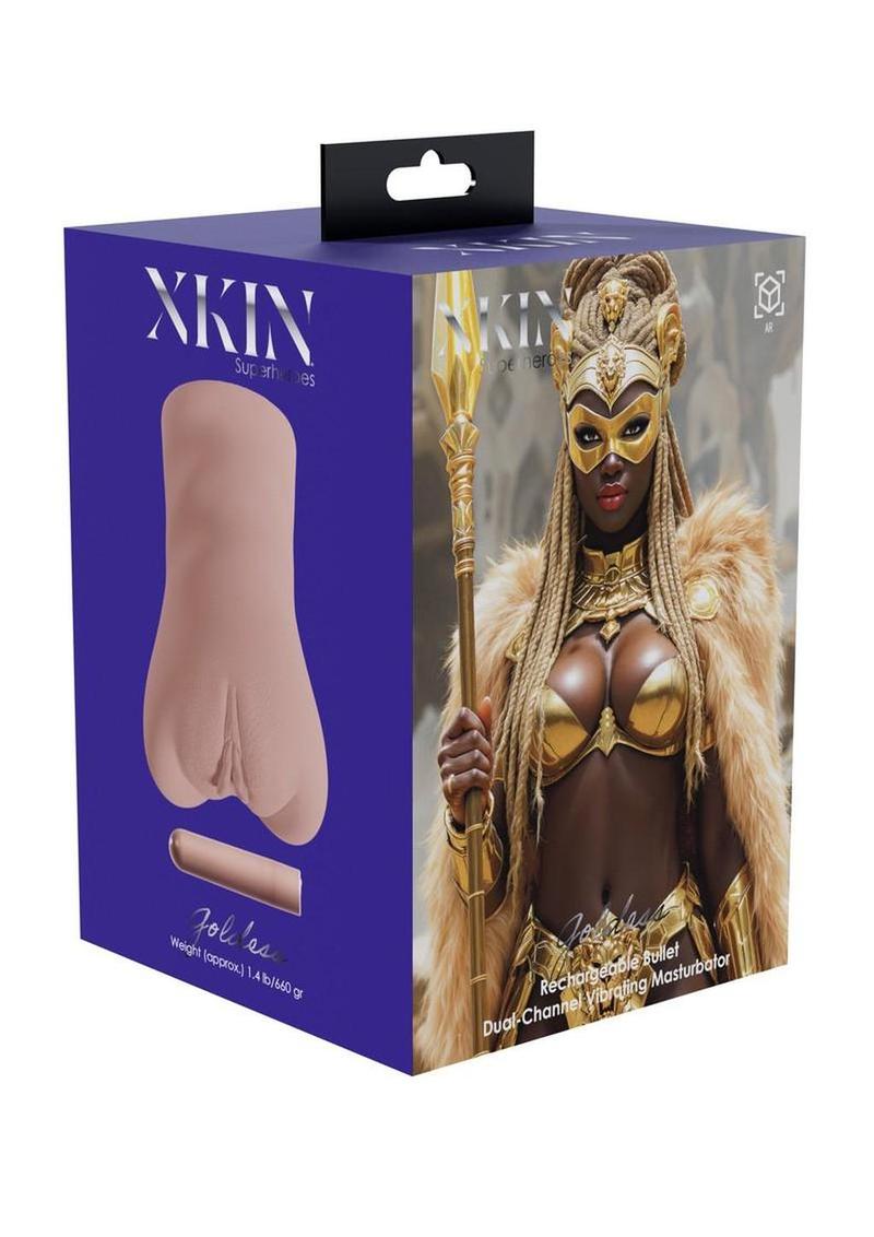 Xkin Goldess Dual Channel Superhero Masturbator with Vibrating Bullet - Pussy/Ass - Chocolate
