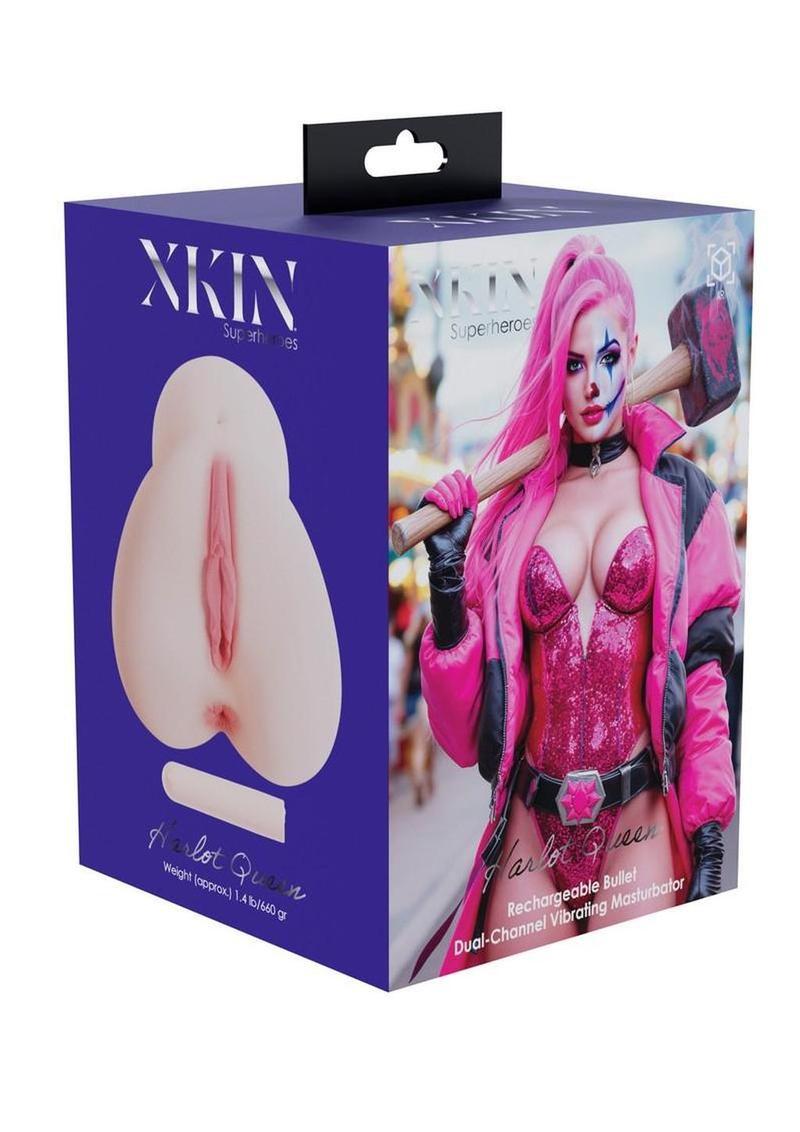 Xkin Harlot Queen Dual Channel Superhero Masturbator with Vibrating Bullet - Pussy/Ass - Vanilla