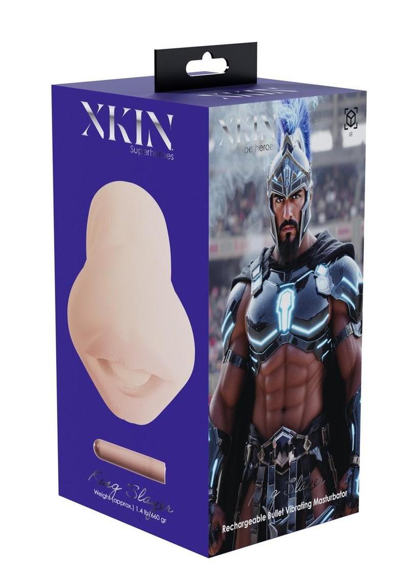 Xkin King Slayer Superhero Masturbator with Vibrating Bullet - Male Mouth - Caramel