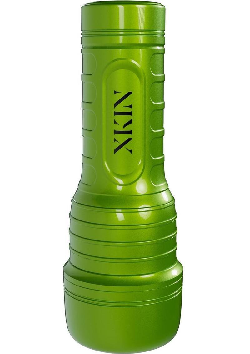 Xkin Lipsy Jade Rechargeable Vibrating Torch Masturbator - Female Mouth - Metallic - Green/Vanilla
