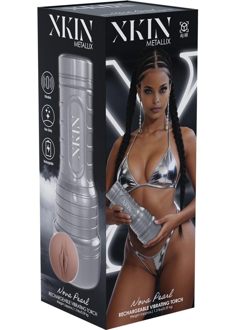 Xkin Nova Pearl Rechargeable Vibrating Torch Masturbator - Pussy - Chocolate/Silver