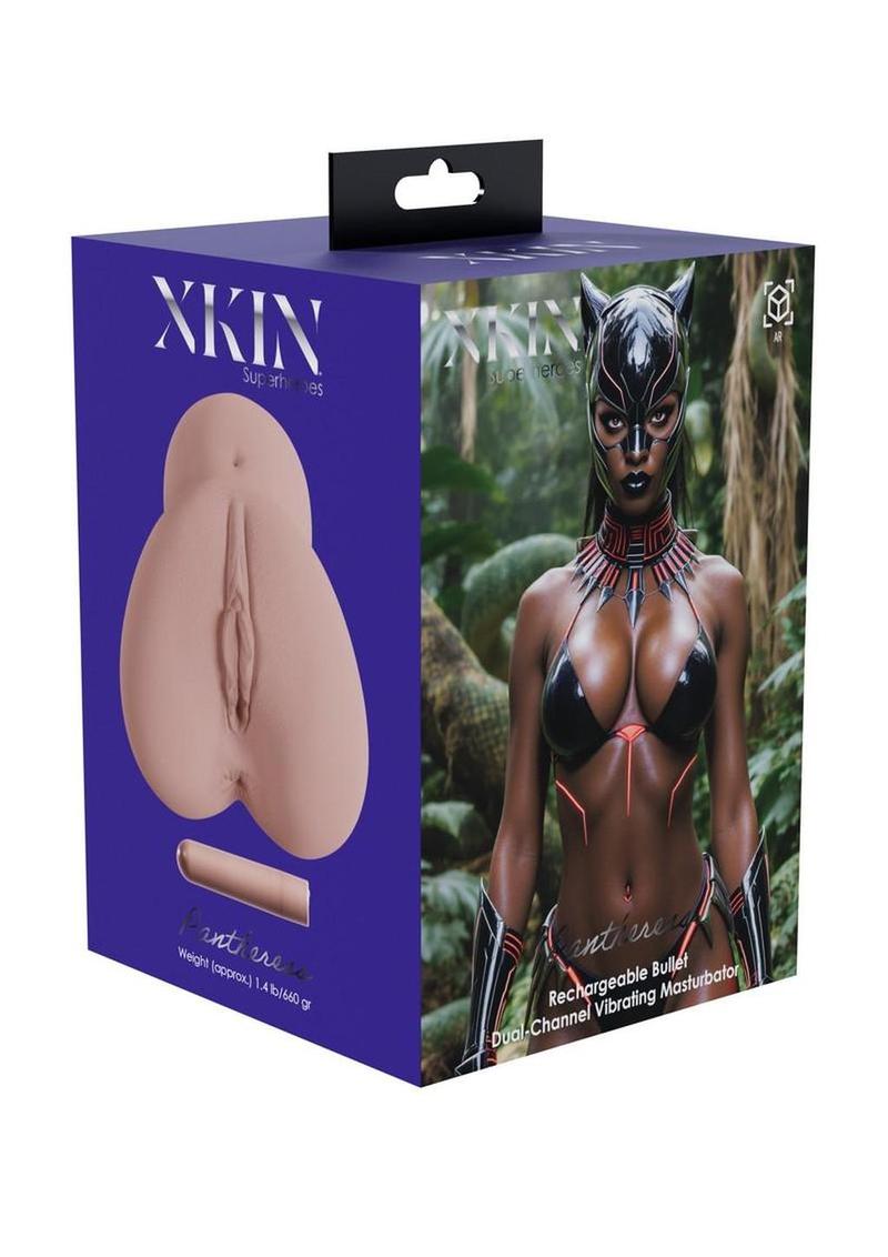 Xkin Pantheress Dual Channel Superhero Masturbator with Vibrating Bullet - Pussy/Ass - Chocolate