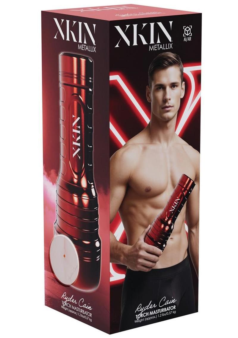 Xkin Ryder Cain Rechargeable Vibrating Torch Masturbator - Male Ass - Metallic - Red/Vanilla