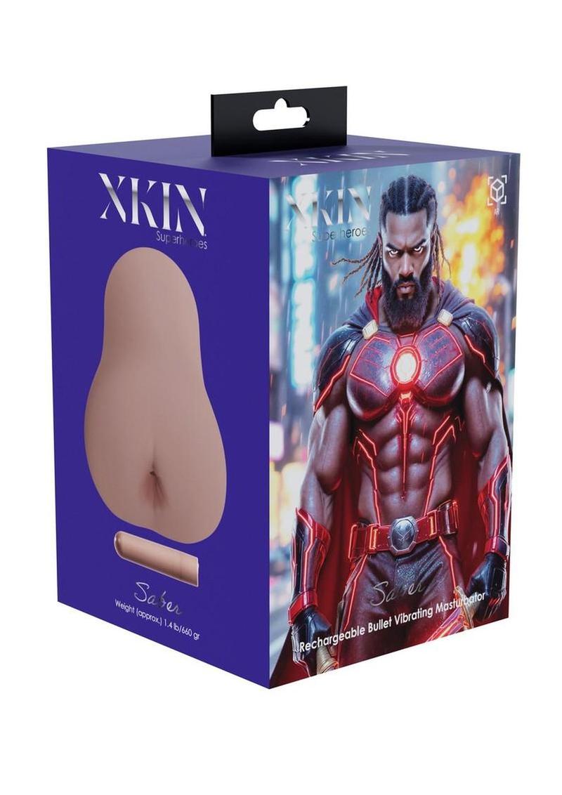 Xkin Saber Superhero Masturbator with Rechargeable Vibrating Bullet - Male Ass - Chocolate