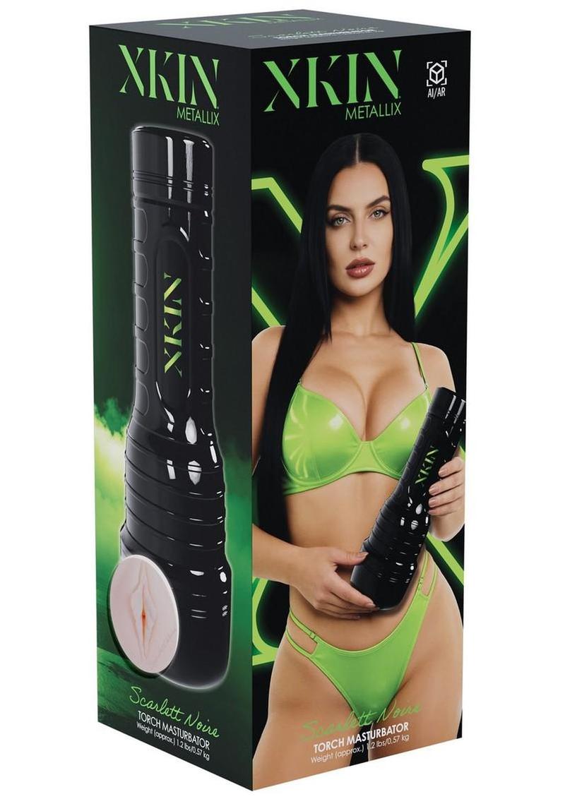 Xkin Scarlett Noire Rechargeable Vibrating Torch Masturbator - Pussy - Black/Vanilla