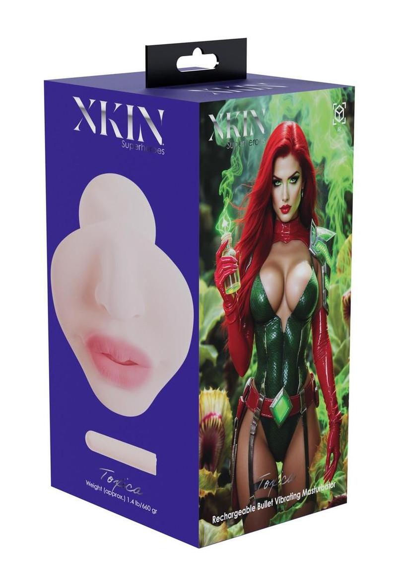 Xkin Serpentia Superhero Masturbator with Rechargeable Vibrating Bullet - Female Mouth - Vanilla