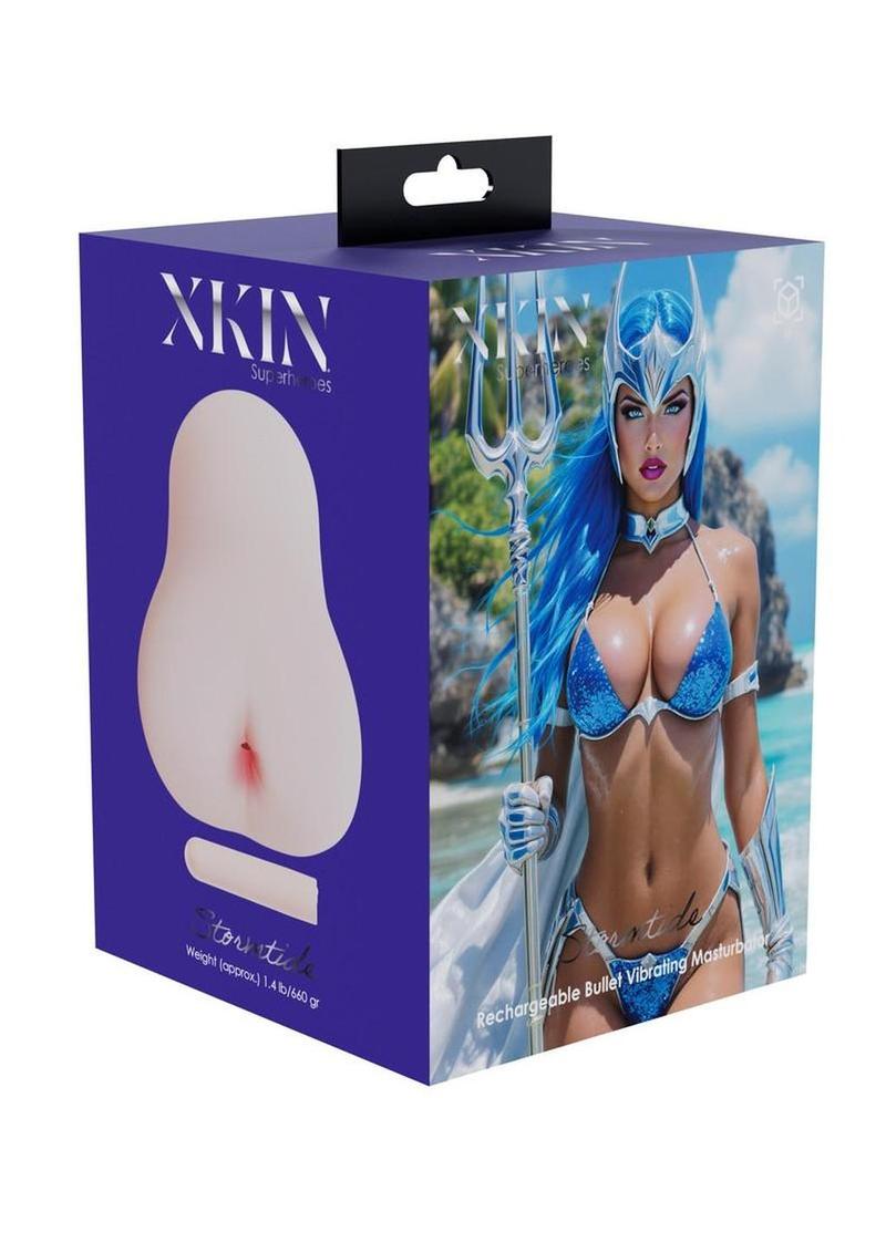 Xkin Stormtide Superhero Masturbator with Rechargeable Vibrating Bullet - Female Ass - Vanilla