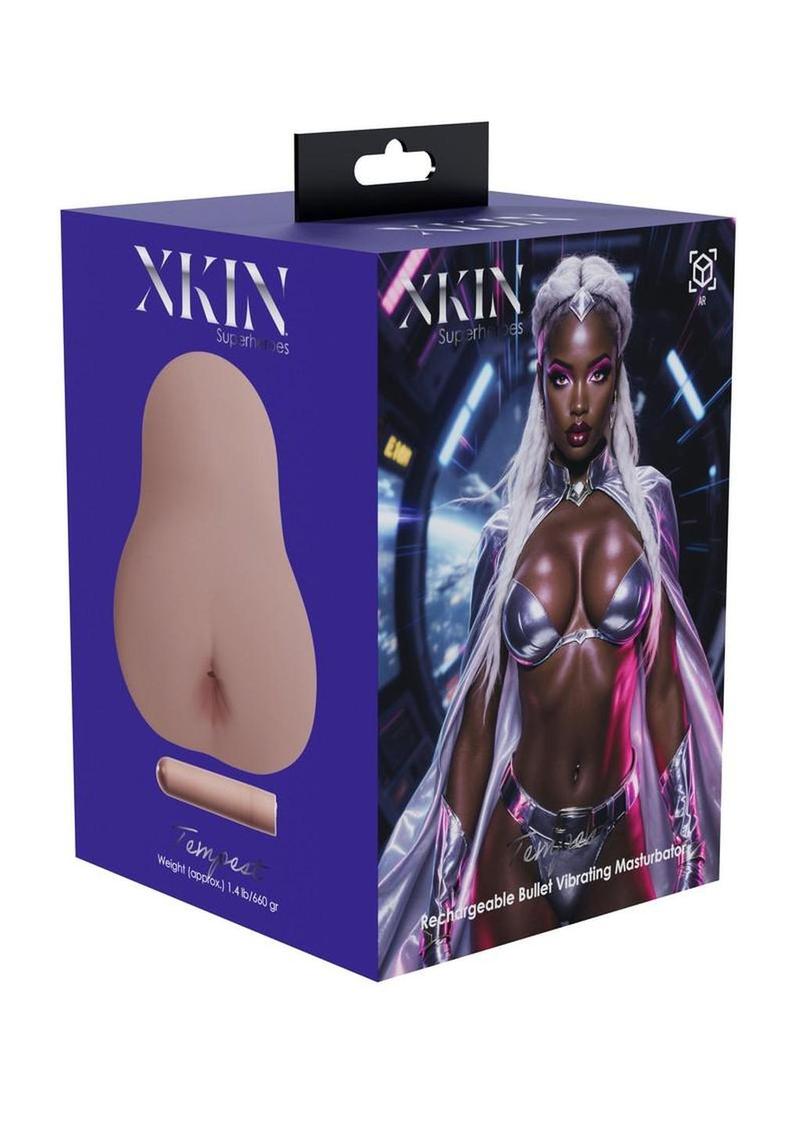 Xkin Tempest Superhero Masturbator with Rechargeable Vibrating Bullet - Female Ass - Chocolate