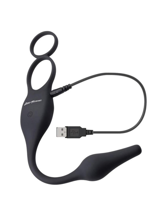 Zero Tolerance Plug and Tug Rechargeable Silicone Anal Plug and Cock Ring - Gray/Grey