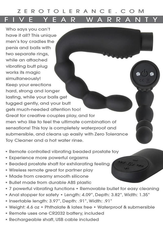 Zero Tolerance The Emperor Silicone Prostate Stimulator with Rechargeable Bullet and Remote Control - Black